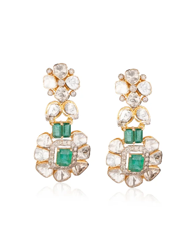 women's boho earrings-Saima Polki And Diamond Long Earrings