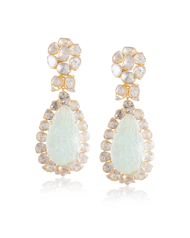 women's sleek and modern earrings-Minal Polki And Diamond Long Earrings