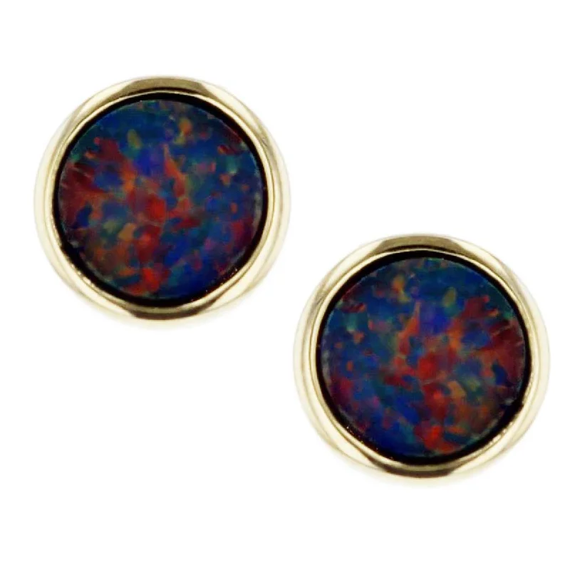 women's baroque pearl earrings-14K Gold Black Opal Doublet Stud Earrings