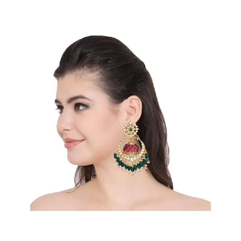 women's fruit-shaped earrings-Auraa Trends 22KT Gold Plated Kundan Traditional Multi-Color Earrings