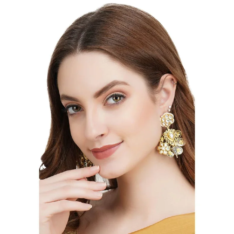 women's Western earrings-Auraa Trends Dull Gold Finish Flower Dangler Earring