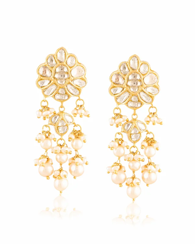 women's lightweight earrings-Nitu Polki Long Earrings