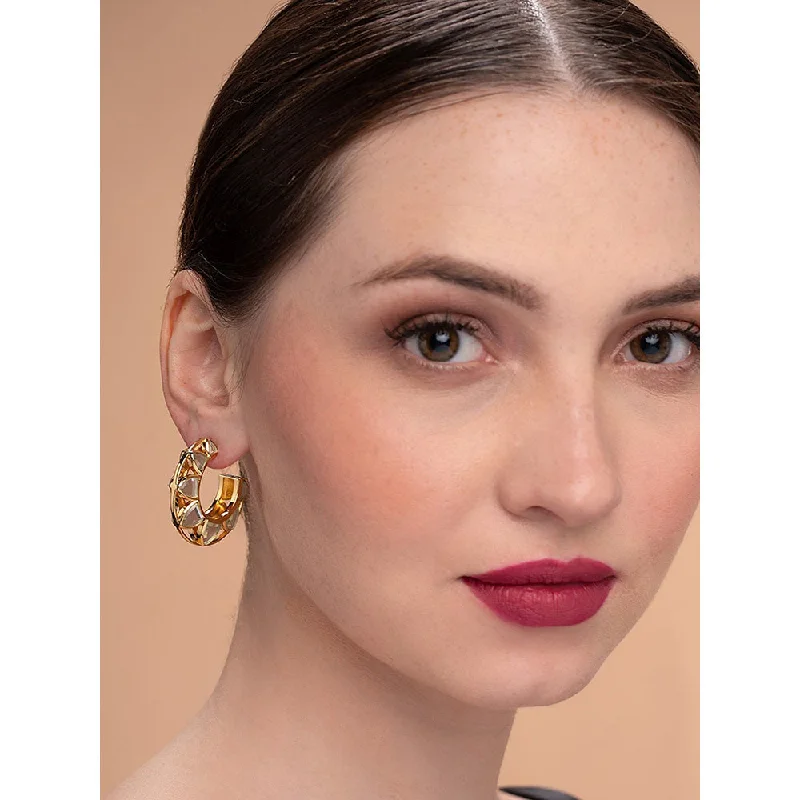 women's petite earrings-Isharya Amara Sculpted Flower Hoop Earrings in 18kt Gold Plated