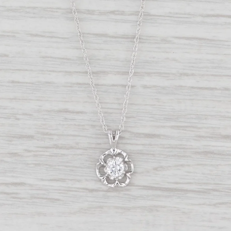 women's wishbone necklaces-0.22ctw Diamond Flower Pendant Necklace 14k White Gold 18.5” Rope Chain