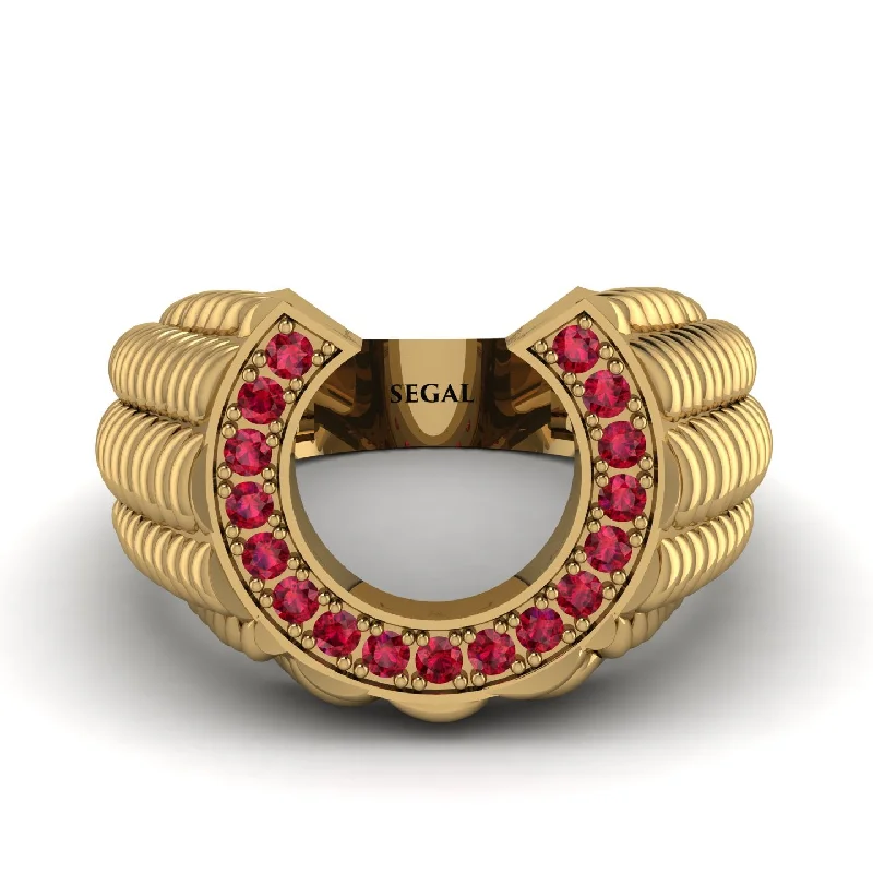 women's minimalist rings-Ruby Men Horseshoe Luck Ring - Gerald No. 10