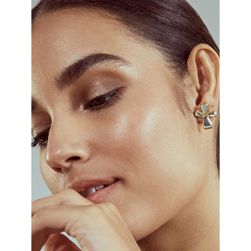 women's diamond earrings-Isharya Ayaana Abstract Petals Stud Earrings In 18KT Gold Plated