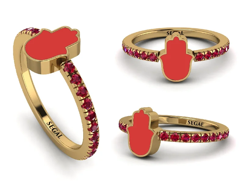 women's midi rings-Elegant Enamel Hamsa Ruby Ring - Hamsa No. 10