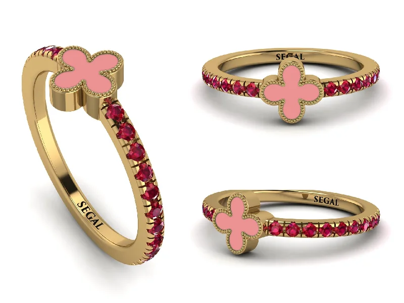 women's sapphire rings-Elegant Enamel Clover Ruby Ring - Clover No. 10