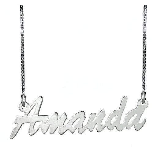 women's silver necklaces-Better Jewelry Slender Script .925 Sterling Silver Name Plate Necklace