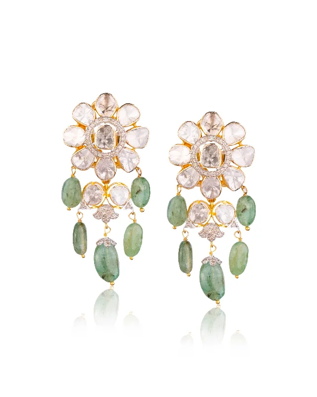 women's protective charm earrings-Prachi Polki And Diamond Long Earrings