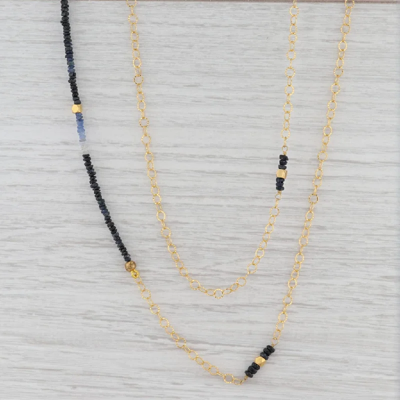 women's dainty necklaces-New Nina Nguyen Sapphire Bead Necklace Sterling Gold Vermeil 38.5" Adjustable