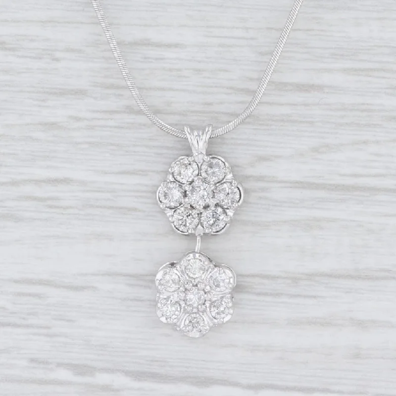 women's heart-shaped necklaces-1.35ctw Diamond Flower Drop Pendant Necklace 14k White Gold 18" Snake Chain