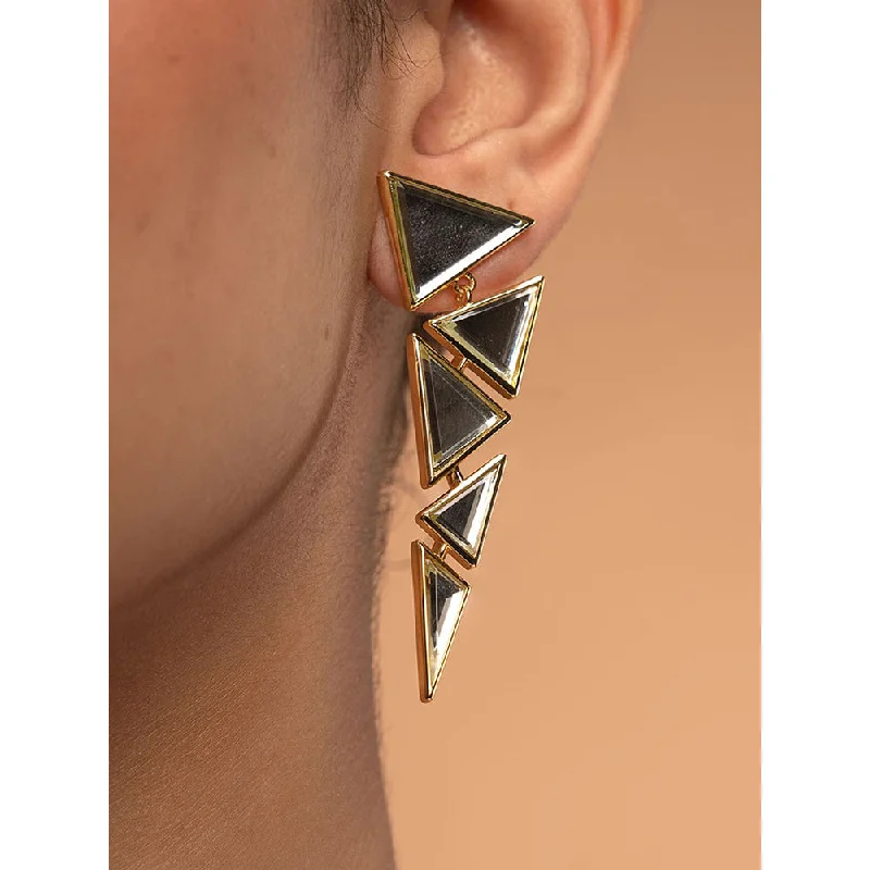 women's snake earrings-Isharya Dazzle Mirror Triangle Earrings In 18Kt Gold Plated