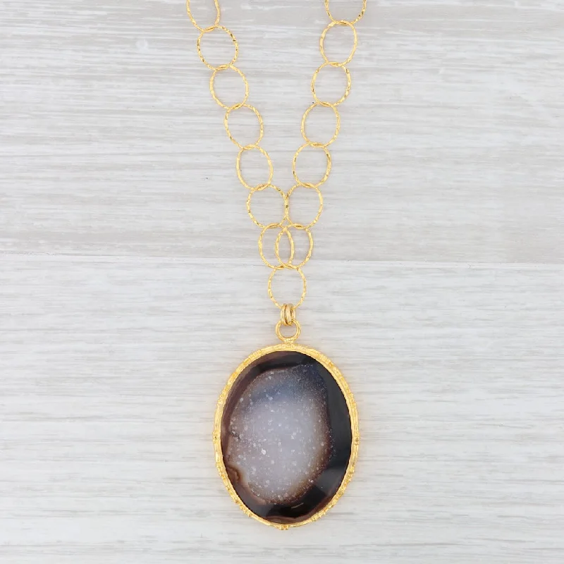 women's solitaire diamond necklaces-New Nina Nguyen Druzy Quartz Agate Pendant Necklace Sterling Gold Vermeil