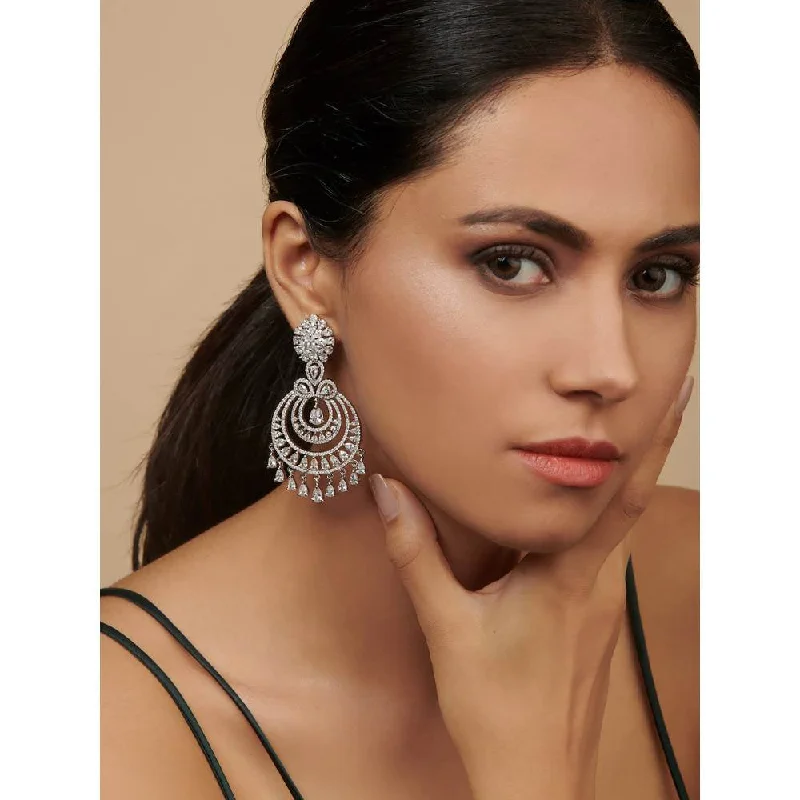 women's handcrafted earrings-Curio Cottage Diamante Double Layered Chandbali Earrings