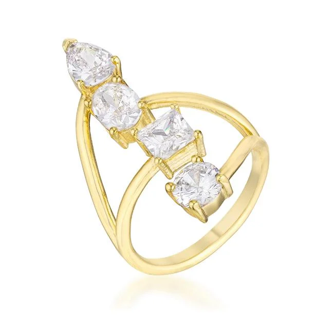 women's star rings-Bria Stunning CZ Goldtone Cocktail Ring | 3ct