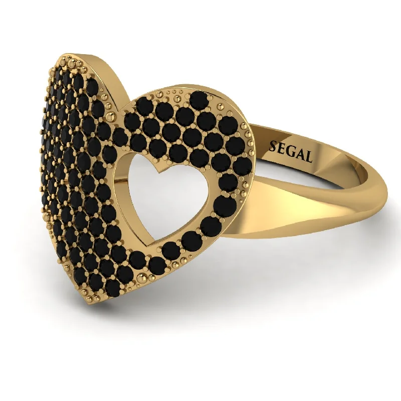 women's artistic rings-Black Diamond Heart With Missing Piece - Camille No. 7