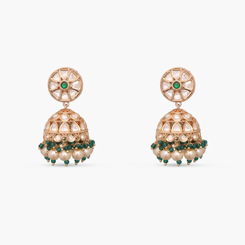 women's minimalist earrings-Abelia Kundan Jhumki Earrings