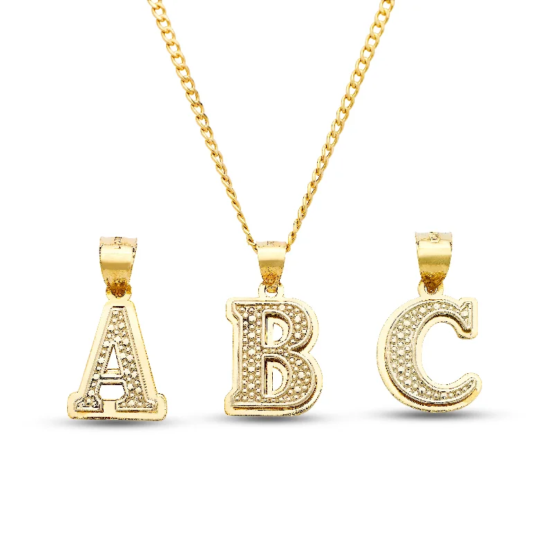 women's halo necklaces-Better Jewelry 10K Yellow Gold Double Block Letter Initial Pendant Necklace