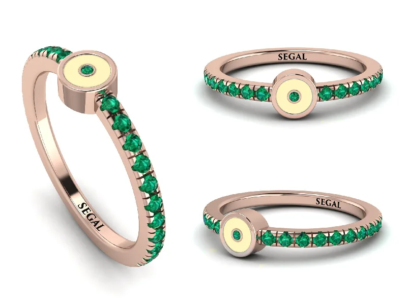 women's stacking rings-Elegant Enamel Nazar Eye Emerald Ring - Nazar Eye No. 5