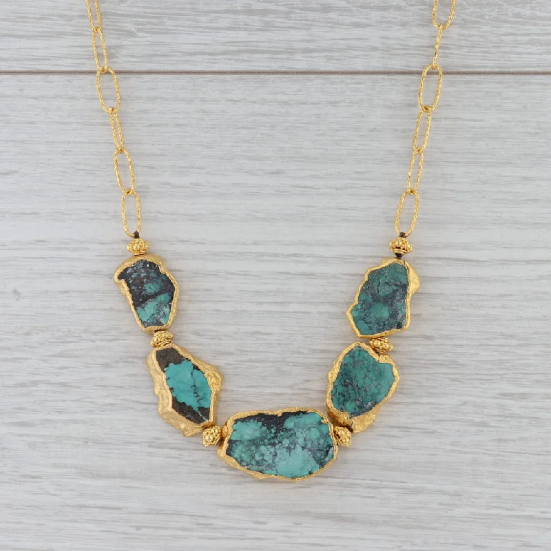 women's gold necklaces-New Nina Nguyen Turquoise Statement Necklace Sterling Gold Vermeil 21.5"