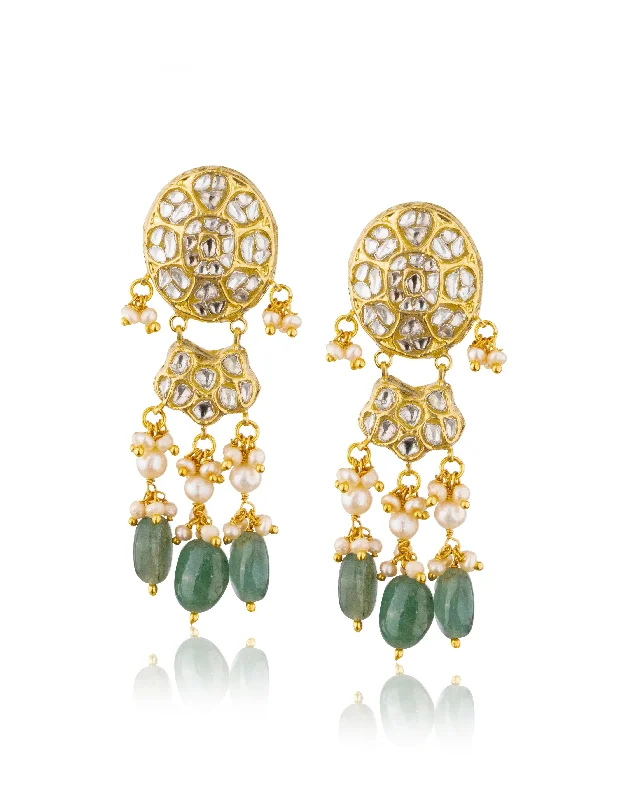 women's star earrings-Trayi Polki Long Earrings