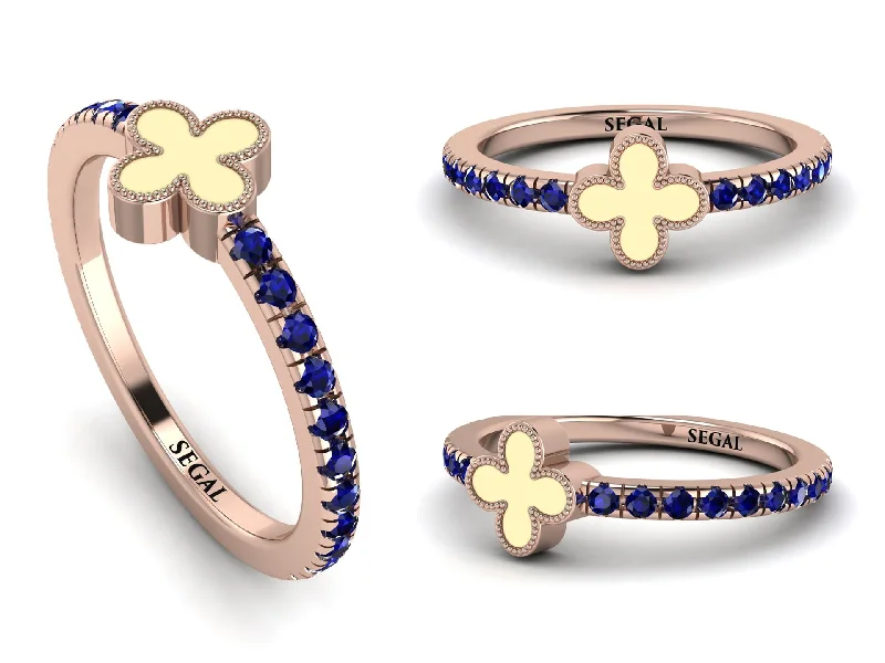 women's sapphire rings-Elegant Enamel Clover Sapphire Ring - Clover No. 14