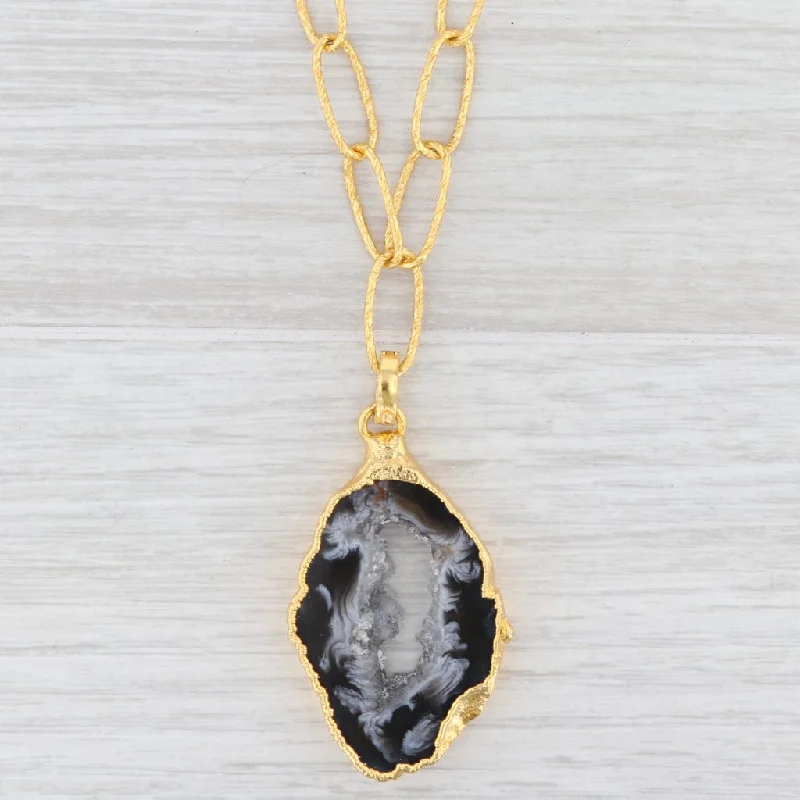 women's elegant necklaces-New Nina Nguyen Geode Quartz Pendant 20" Necklace Sterling Gold Vermeil