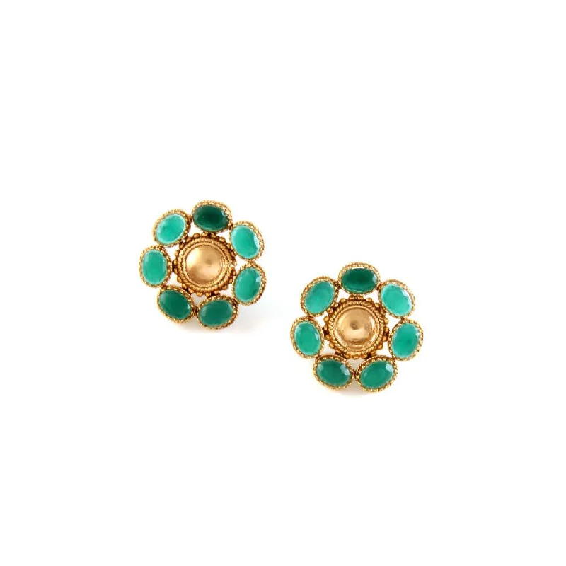 women's fashion earrings-Suhani Pittie Gold Toned Circle Stud Earrings With Green Crystals