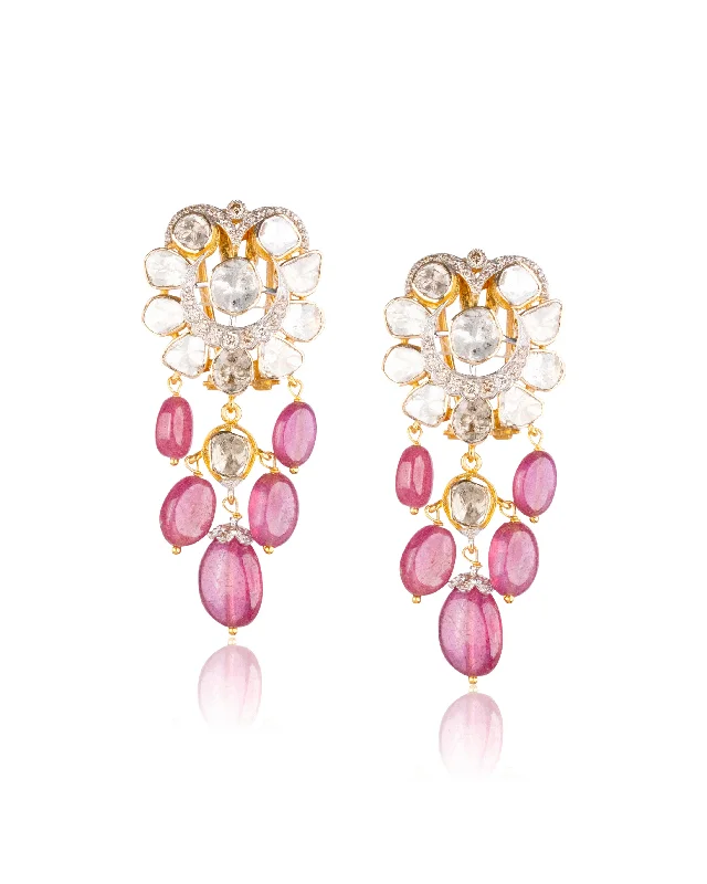 women's pearl earrings-Mokshita Polki And Diamond Long Earrings