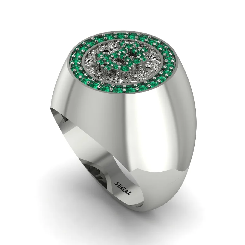 women's celestial planet rings-Glamorous Emerald Bitcoin Ring - Dominic No. 18