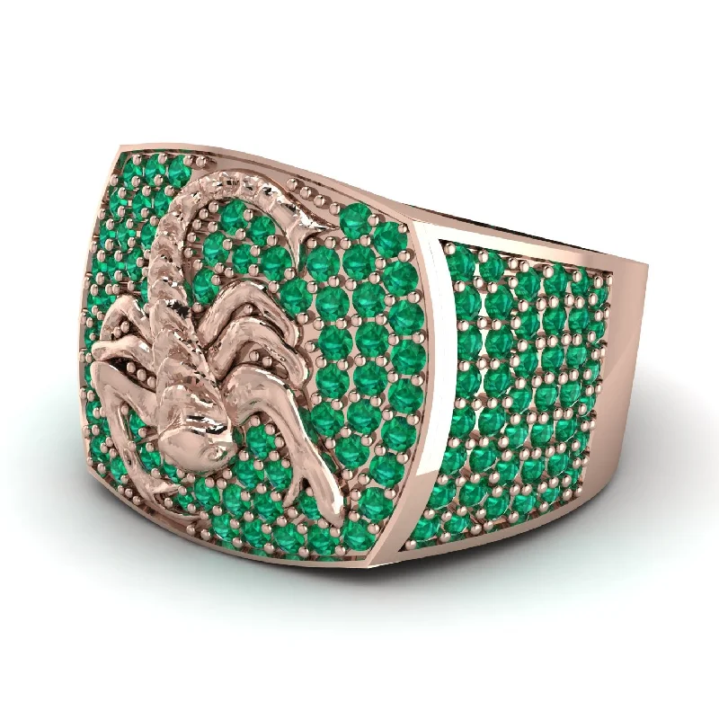 women's promise rings-Scorpion Men Emerald Signet Ring - Sean No. 5