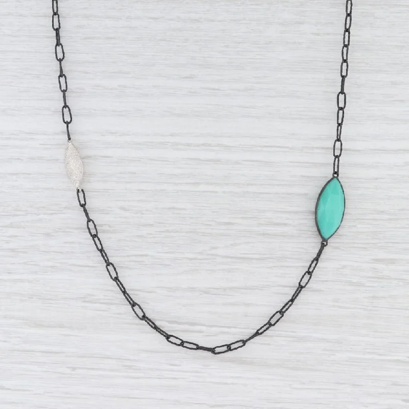 women's nature-inspired necklaces-New Nina Wynn Green Chrysoprase Layer Necklace Oxidized Sterling Silver 42.5"