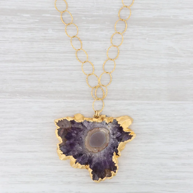 women's adjustable necklaces-New Nina Nguyen Amethyst Geode Pendant Necklace Sterling Gold Vermeil 29"