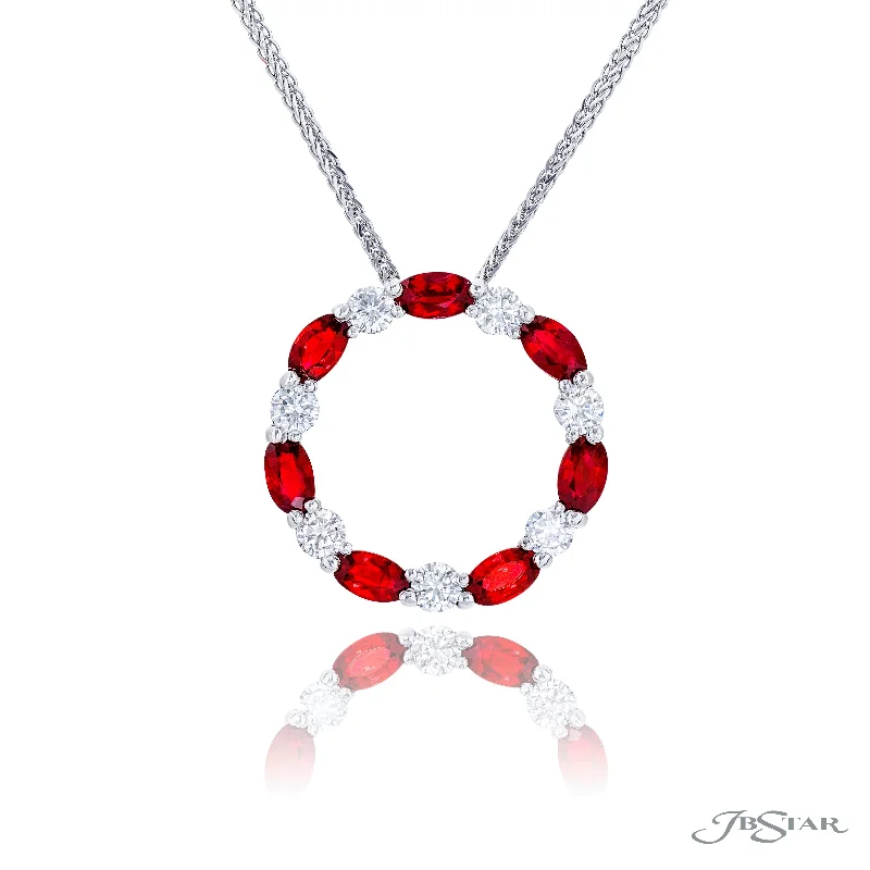 women's pearl necklaces-Lady's White Platinum Necklace With Round Diamonds And Oval Rubies