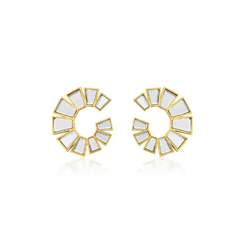 women's asymmetrical earrings-Bombay Deco Small Mirror Stud Gold Earrings