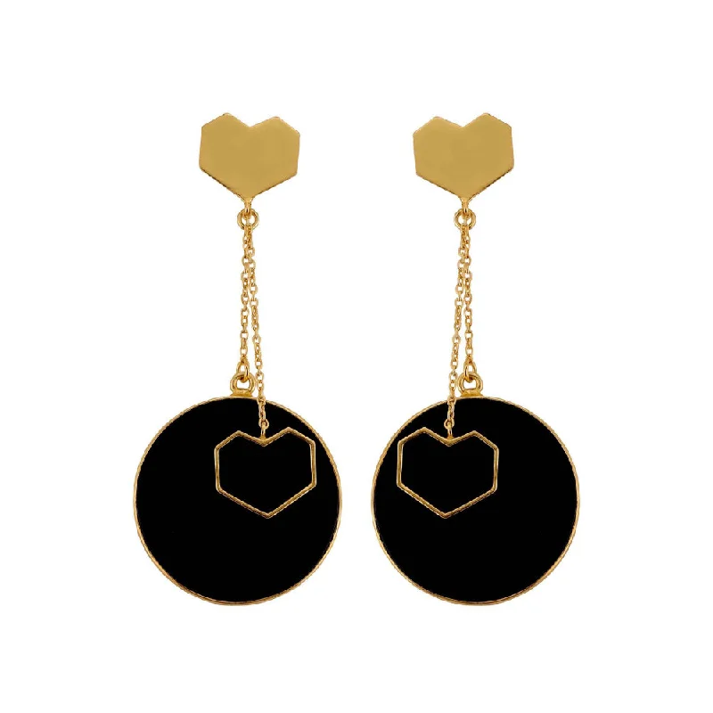 women's chandelier earrings-VARNIKA ARORA Drift- 22K Gold Plated Black Onyx Heart Dangler Earrings