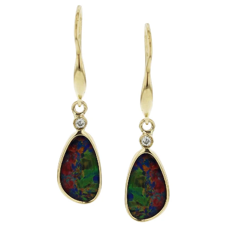 women's wood earrings-14K Black Opal Doublet and Diamond Drop Earrings