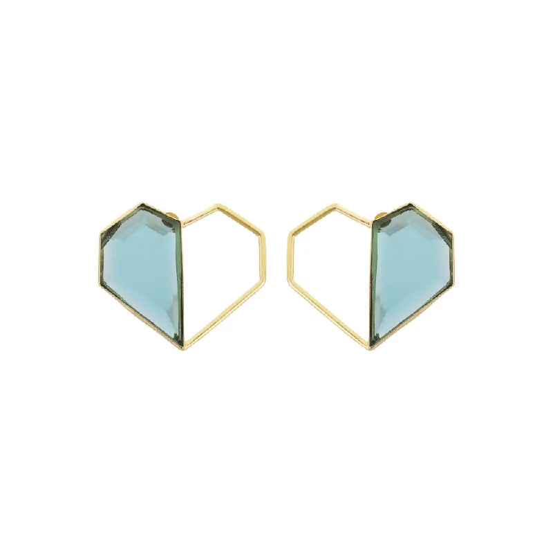 women's vintage earrings-VARNIKA ARORA Twin- 22K Gold Plated Blue Semi Precious Stone Studs Heart Earrings