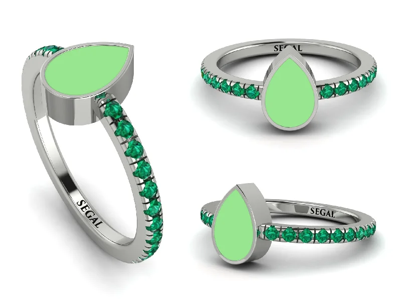 women's engagement rings-Elegant Enamel Pear Emerald Ring - Pear No. 6