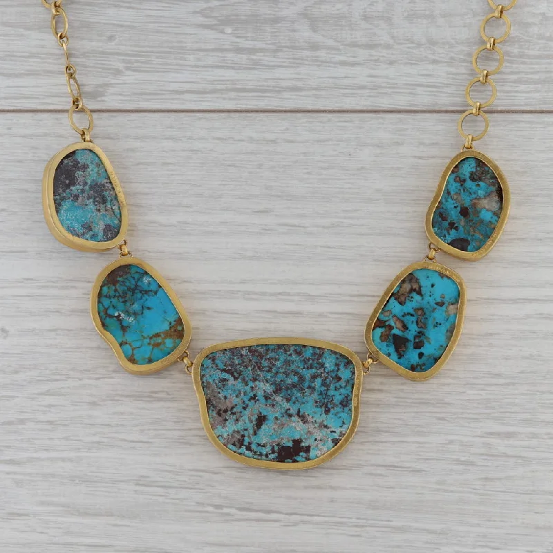 women's gothic necklaces-New Nina Nguyen Turquoise Statement Necklace Sterling Gold Vermeil 20" Wisdom