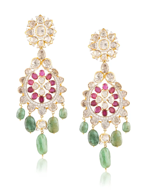 women's statement earrings-Naoma Polki And Diamond Long Earrings