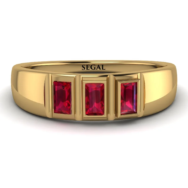 women's art deco rings-3 Stone Bagutte Ruby Ring - Lilly No. 10