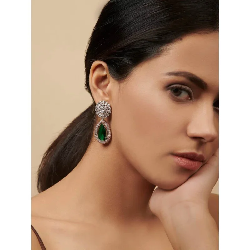 women's customized earrings-Curio Cottage Diamante Emerald Green Drop Earrings