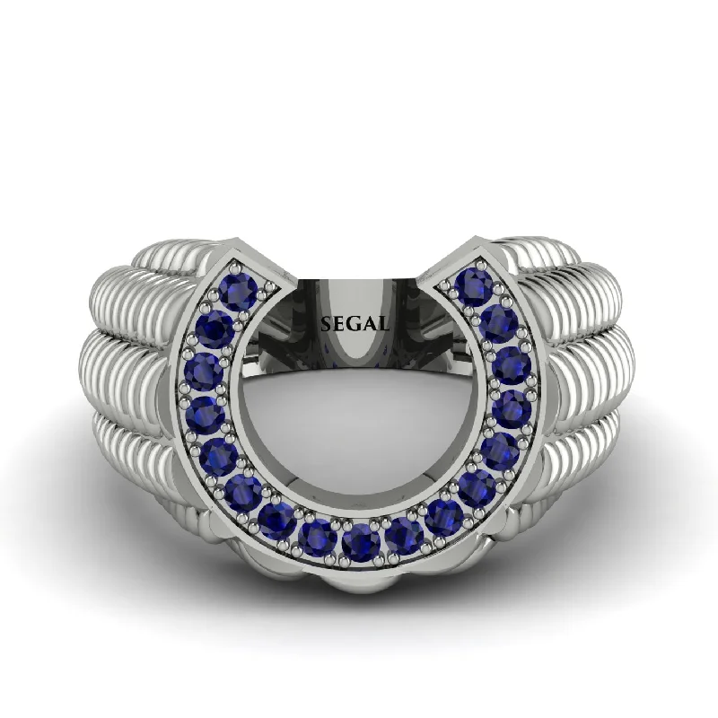 women's engagement rings-Sapphire Men Horseshoe Luck Ring - Gerald No. 15