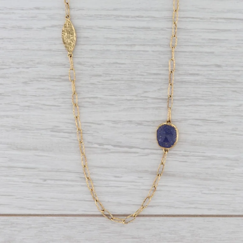 women's dainty gemstone necklaces-New Nina Nguyen Lapis Lazuli Station Necklace Sterling Gold Vermeil 42" Adjust