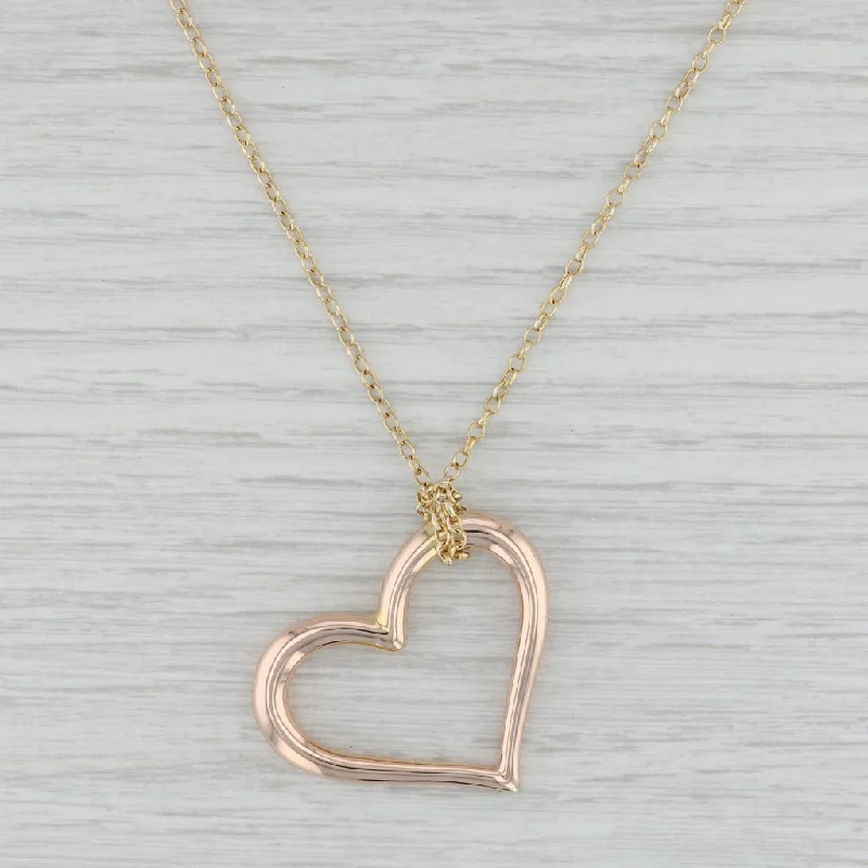 women's eternity necklaces-14k Rose Gold Heart Pendant Yellow Gold Necklace 17.5" Rolo Chain Statement