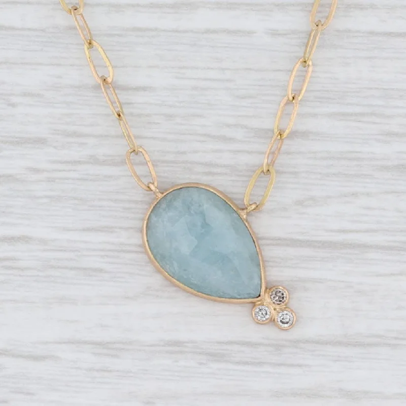 women's locket necklaces-New Nina Nguyen Lily Gold Pendant Necklace Druzy Aquamarine Diamond 18k Gold 17"