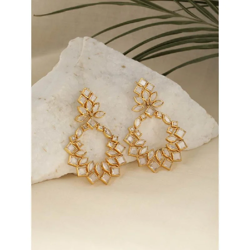 women's vintage earrings-Zurooh 18K Gold Plated Fusion Polki Chand Bali