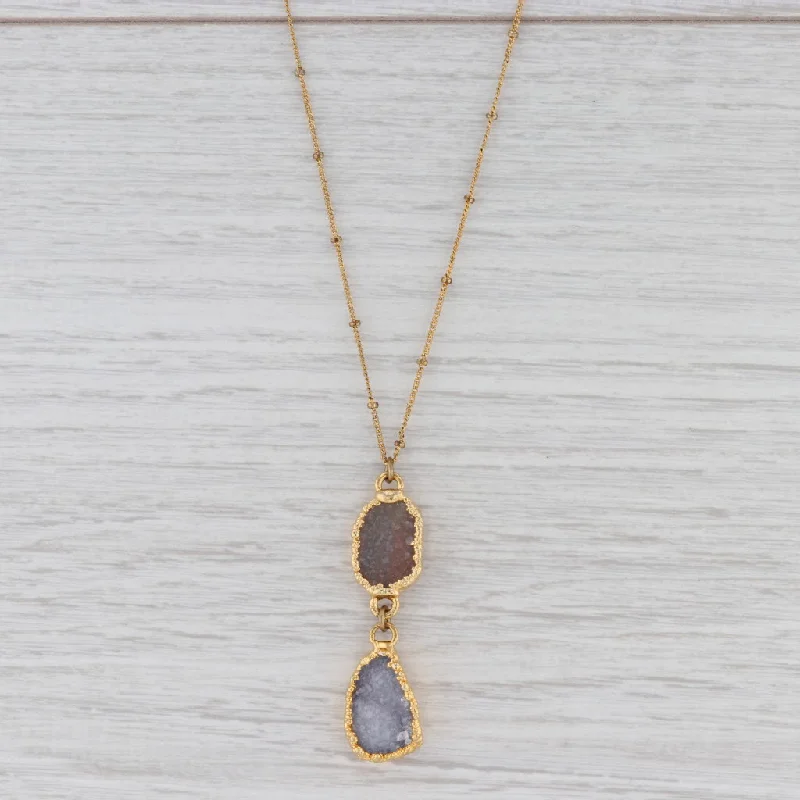 women's casual necklaces-New Nina Nguyen Druzy Quartz Stella Light Necklace Sterling Gold Vermeil 16-18